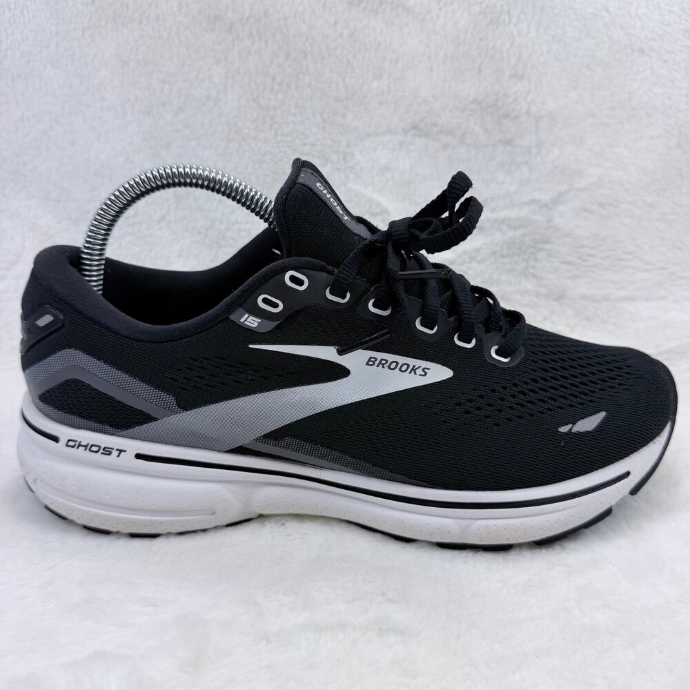 Brooks Ghost 15 Womens Running Shoes Black Blackened Pearl White Size 8.5